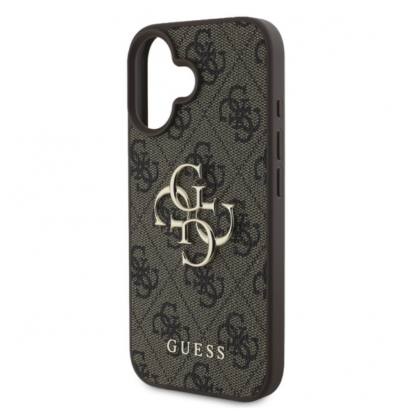 Guess PU 4G metalllogofodral för iPhone 16 Plus Brun