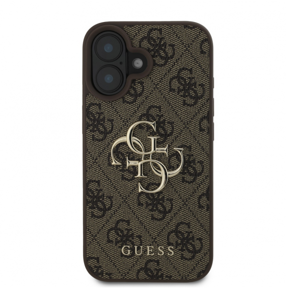Guess PU 4G metalllogofodral för iPhone 16 Brun