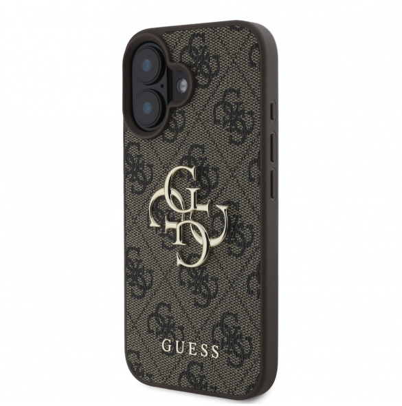 Guess PU 4G metalllogofodral för iPhone 16 Brun