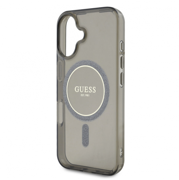 Guess IML Glitter Ring MagSafe Fodral för iPhone 16 Svart