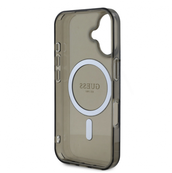 Guess IML Glitter Ring MagSafe Fodral för iPhone 16 Svart