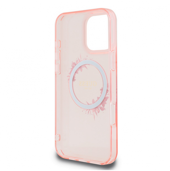Guess IML Flowers Ring MagSafe Fodral till iPhone 16 Pro Pink