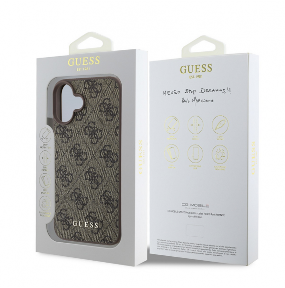 Guess 4G Charm-fodral för iPhone 16 Plus Tone on Tone Brown