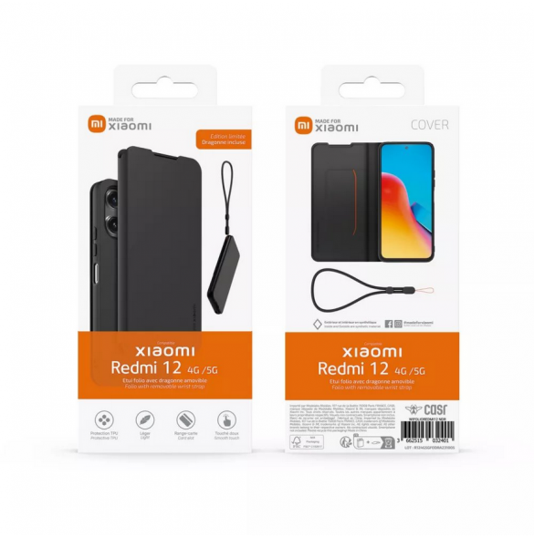 Gjord för Xiaomi Bokfodral med halsband för Xiaomi Redmi 12 4G/5G Svart