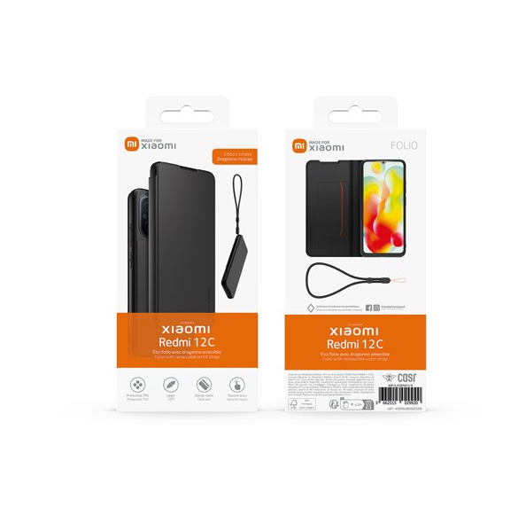 Gjord för Xiaomi bokfodral med halsband för Xiaomi Redmi 12C Black