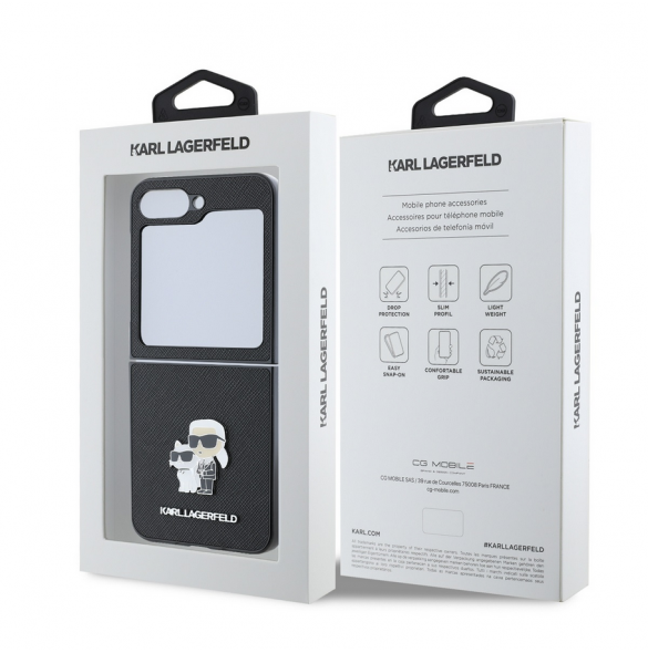 Karl Lagerfeld PU Saffiano Karl och Choupette Fodral till Samsung Galaxy Z Flip 6 Svart