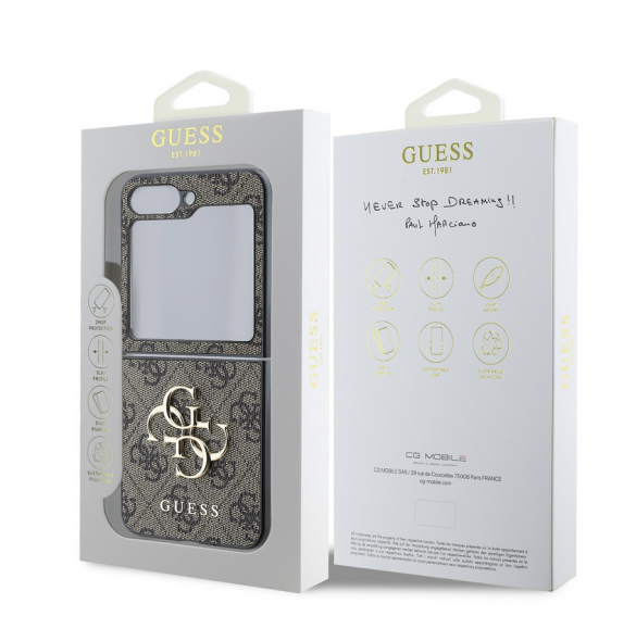 Guess PU 4G metalllogofodral för Samsung Galaxy Z Flip 6 Brown