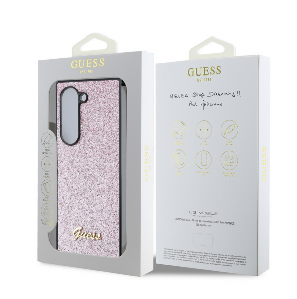 Guess PC/TPU Glitter Flakes metalllogofodral för Samsung Galaxy Z Fold 6 Pink