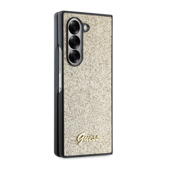Guess PC/TPU Glitter Flakes metalllogofodral för Samsung Galaxy Z Fold 6 Gold