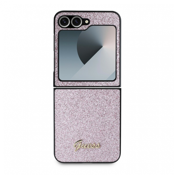 Guess PC/TPU Glitter Flakes metalllogofodral till Samsung Galaxy Z Flip 6 Pink