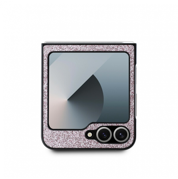 Guess PC/TPU Glitter Flakes metalllogofodral till Samsung Galaxy Z Flip 6 Pink