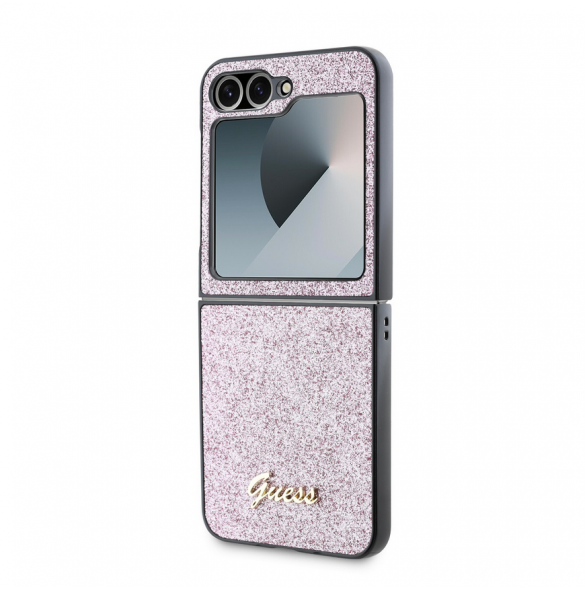Guess PC/TPU Glitter Flakes metalllogofodral till Samsung Galaxy Z Flip 6 Pink