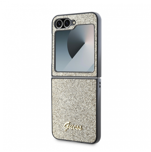 Guess PC/TPU Glitter Flakes metalllogofodral till Samsung Galaxy Z Flip 6 Gold