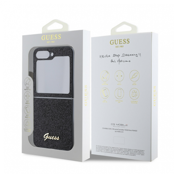 Guess PC/TPU Glitter Flakes metalllogofodral till Samsung Galaxy Z Flip 6 Svart