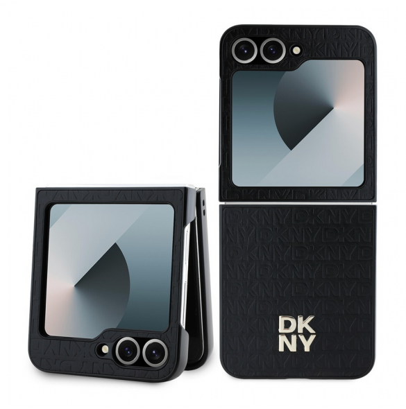 DKNY PU Läder Repeat Pattern Stack Logo Fodral till Samsung Galaxy Z Flip 6 Svart