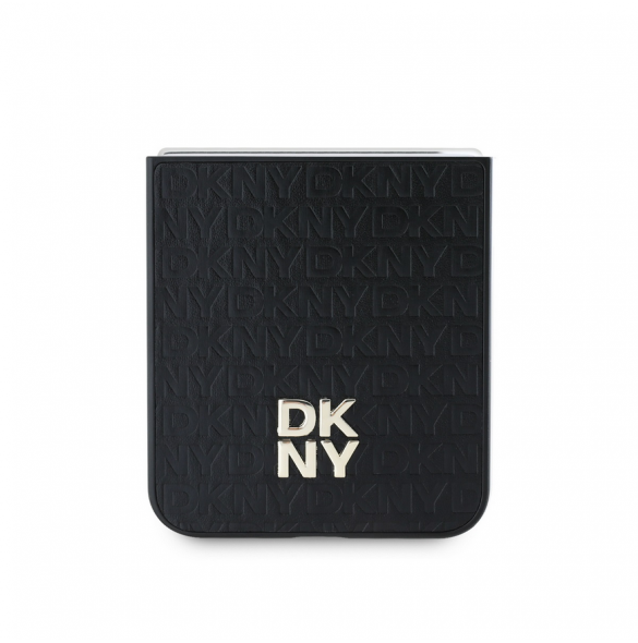DKNY PU Läder Repeat Pattern Stack Logo Fodral till Samsung Galaxy Z Flip 6 Svart
