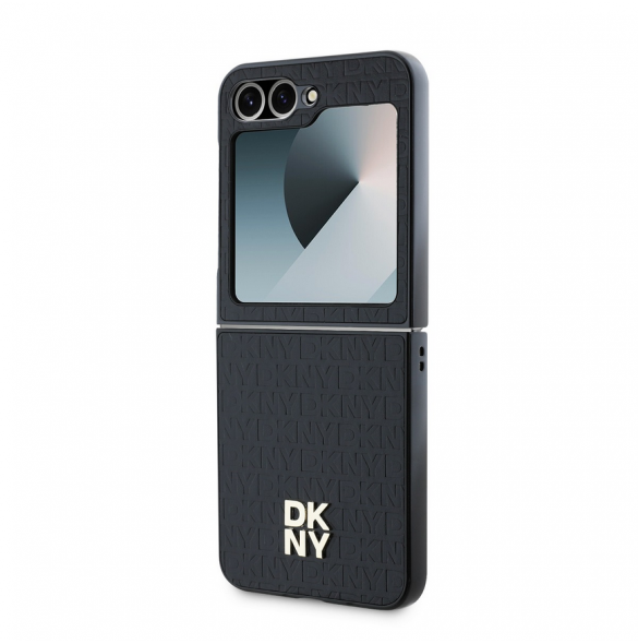 DKNY PU Läder Repeat Pattern Stack Logo Fodral till Samsung Galaxy Z Flip 6 Svart
