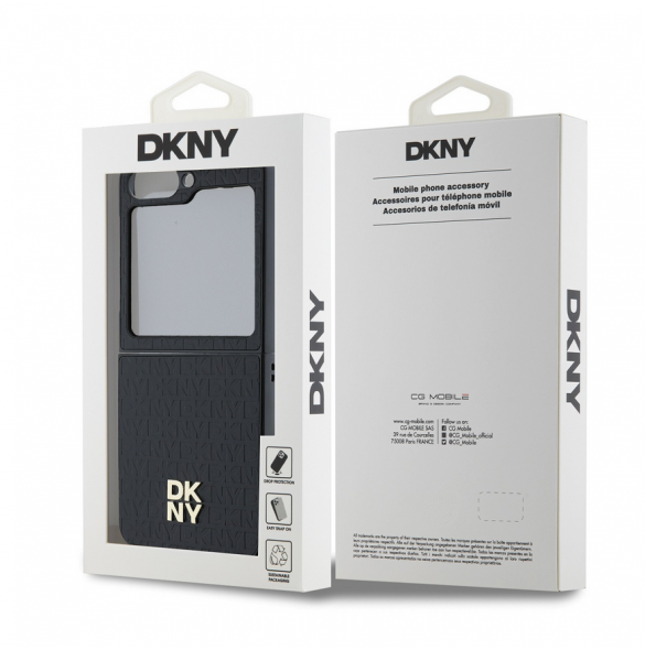 DKNY PU Läder Repeat Pattern Stack Logo Fodral till Samsung Galaxy Z Flip 6 Svart