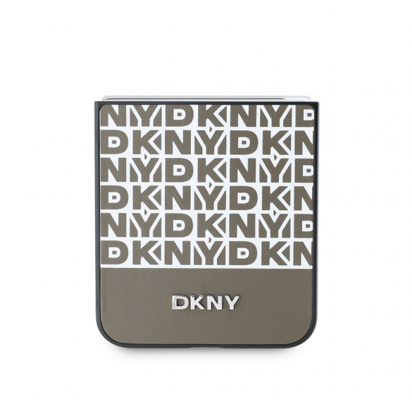 DKNY PU Läder Repeat Mönster Bottom Stripe Case för Samsung Galaxy Z Flip 6 Brown
