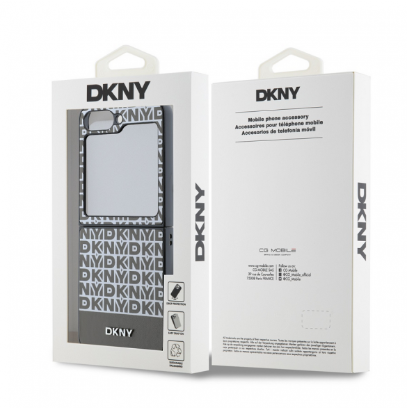 DKNY PU Läder Repeat Mönster Bottom Stripe Case för Samsung Galaxy Z Flip 6 Brown