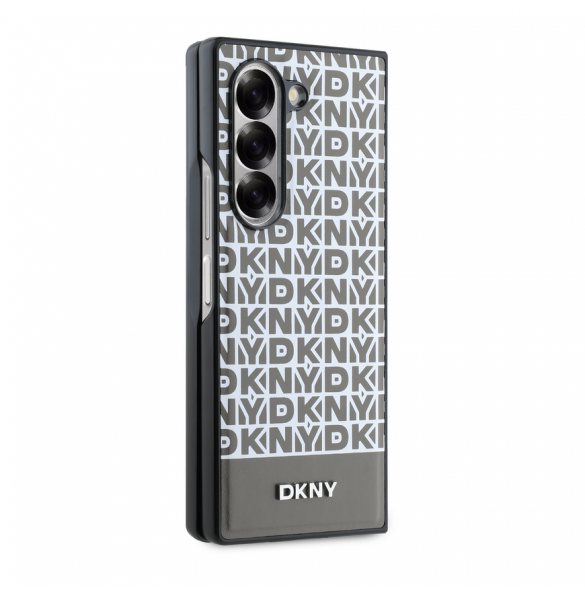 DKNY PU Läder Repeat Pattern Bottom Stripe MagSafe Fodral för Samsung Galaxy Z Fold 6 Brown