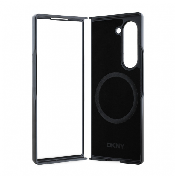 DKNY PU Läder Repeat Pattern Bottom Stripe MagSafe Fodral för Samsung Galaxy Z Fold 6 Brown