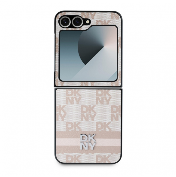 DKNY PU-läderfodral med rutigt mönster och rand till Samsung Galaxy Z Flip 6 Pink