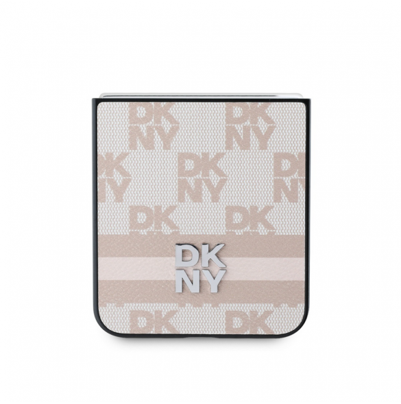 DKNY PU-läderfodral med rutigt mönster och rand till Samsung Galaxy Z Flip 6 Pink