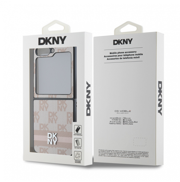 DKNY PU-läderfodral med rutigt mönster och rand till Samsung Galaxy Z Flip 6 Pink