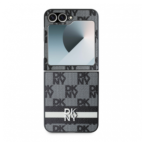 DKNY PU-läderväska med rutigt mönster och rand till Samsung Galaxy Z Flip 6 Black