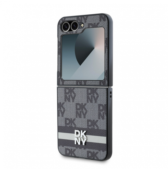 DKNY PU-läderväska med rutigt mönster och rand till Samsung Galaxy Z Flip 6 Black