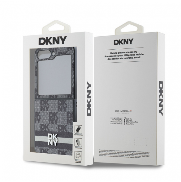 DKNY PU-läderväska med rutigt mönster och rand till Samsung Galaxy Z Flip 6 Black