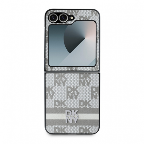 DKNY PU-läderväska med rutigt mönster och rand till Samsung Galaxy Z Flip 6 Beige