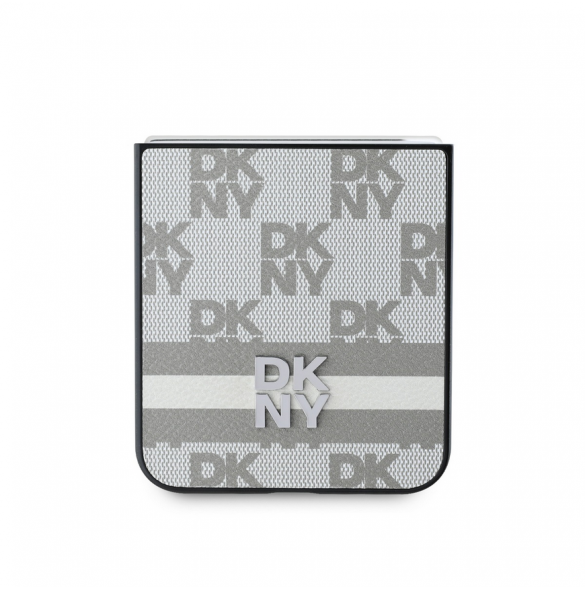 DKNY PU-läderväska med rutigt mönster och rand till Samsung Galaxy Z Flip 6 Beige