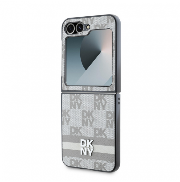 DKNY PU-läderväska med rutigt mönster och rand till Samsung Galaxy Z Flip 6 Beige