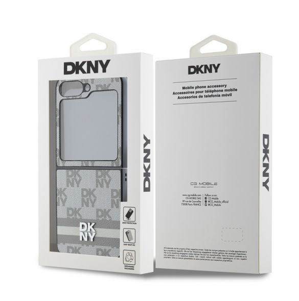 DKNY PU-läderväska med rutigt mönster och rand till Samsung Galaxy Z Flip 6 Beige