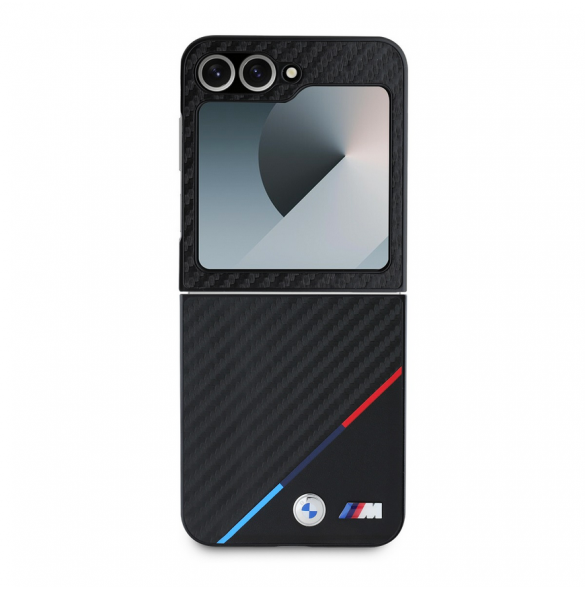 BMW M PU Carbon Tricolor Stripe Fodral till Samsung Galaxy Z Flip 6 Svart