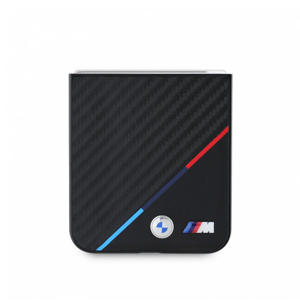 BMW M PU Carbon Tricolor Stripe Fodral till Samsung Galaxy Z Flip 6 Svart