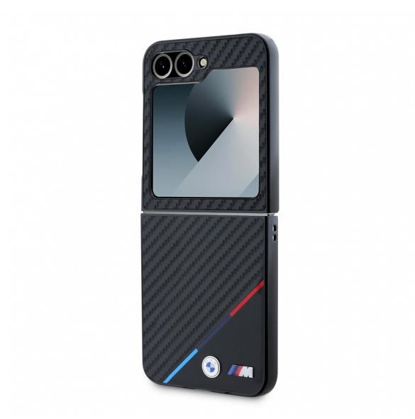 BMW M PU Carbon Tricolor Stripe Fodral till Samsung Galaxy Z Flip 6 Svart