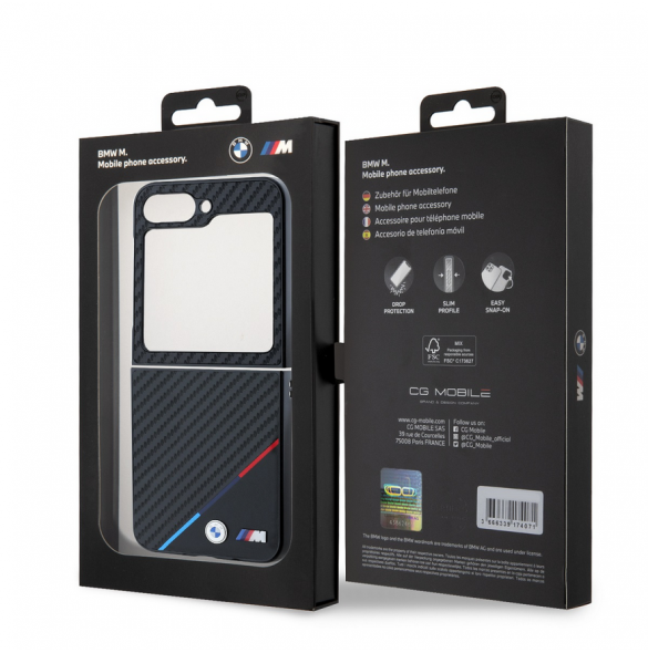 BMW M PU Carbon Tricolor Stripe Fodral till Samsung Galaxy Z Flip 6 Svart