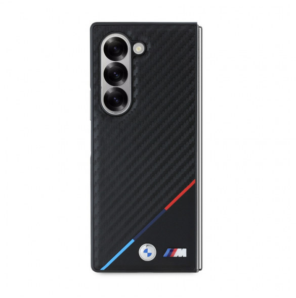 BMW M PU Carbon Tricolor Stripe MagSafe Fodral för Samsung Galaxy Z Fold 6 Svart