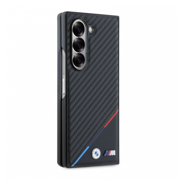 BMW M PU Carbon Tricolor Stripe MagSafe Fodral för Samsung Galaxy Z Fold 6 Svart