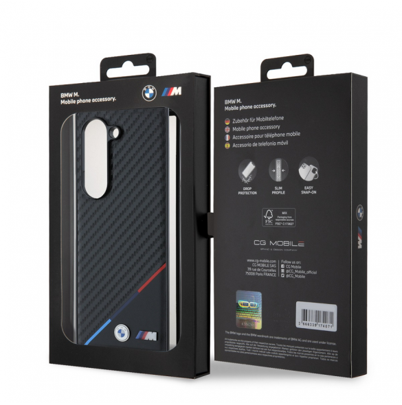 BMW M PU Carbon Tricolor Stripe MagSafe Fodral för Samsung Galaxy Z Fold 6 Svart