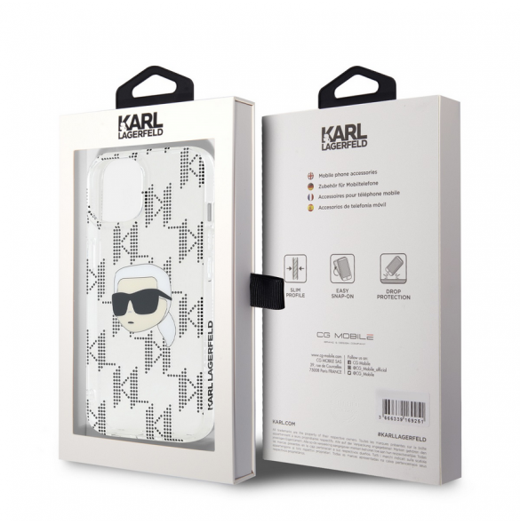Karl Lagerfeld IML Elektropläterat Karl Head-fodral till iPhone 15 Transparent