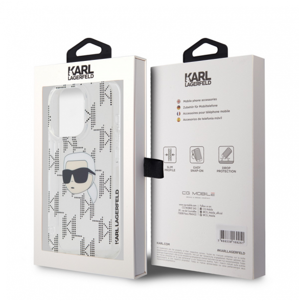 Karl Lagerfeld IML Elektropläterat Karl Head-fodral till iPhone 15 Pro Transparent