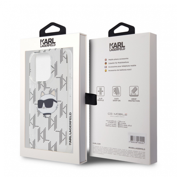Karl Lagerfeld IML Elektropläterat Choupette-huvudfodral till iPhone 15 Pro Transparent