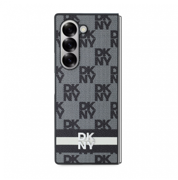 DKNY PU-läderväska med rutigt mönster och rand till Samsung Galaxy Z Fold 6 Black