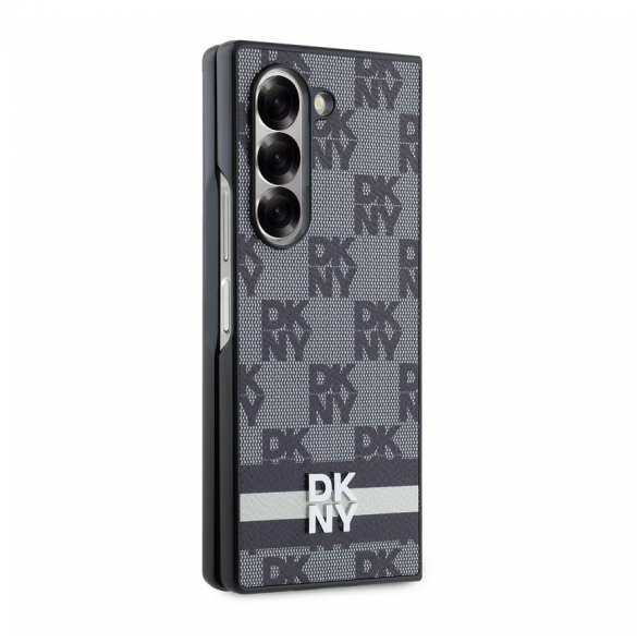 DKNY PU-läderväska med rutigt mönster och rand till Samsung Galaxy Z Fold 6 Black