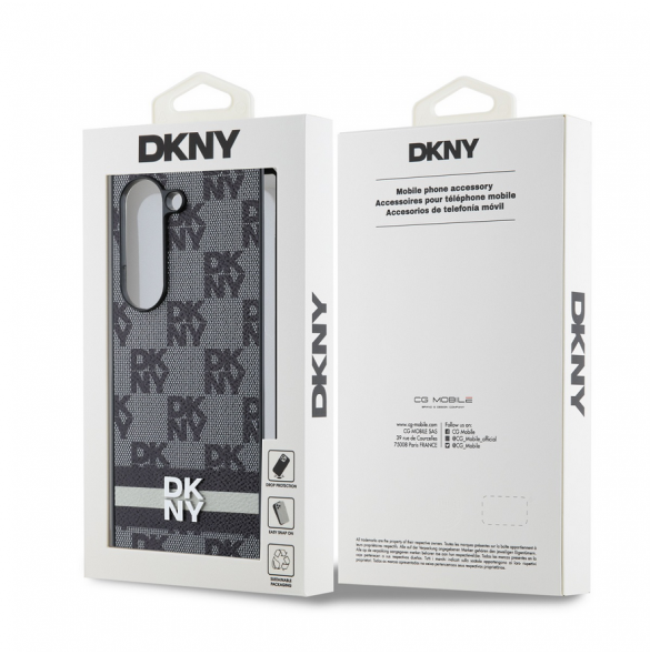 DKNY PU-läderväska med rutigt mönster och rand till Samsung Galaxy Z Fold 6 Black