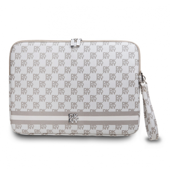 DKNY PU Läder Rutigt Mönster och Stripe Laptop Fodral 15/16" Beige